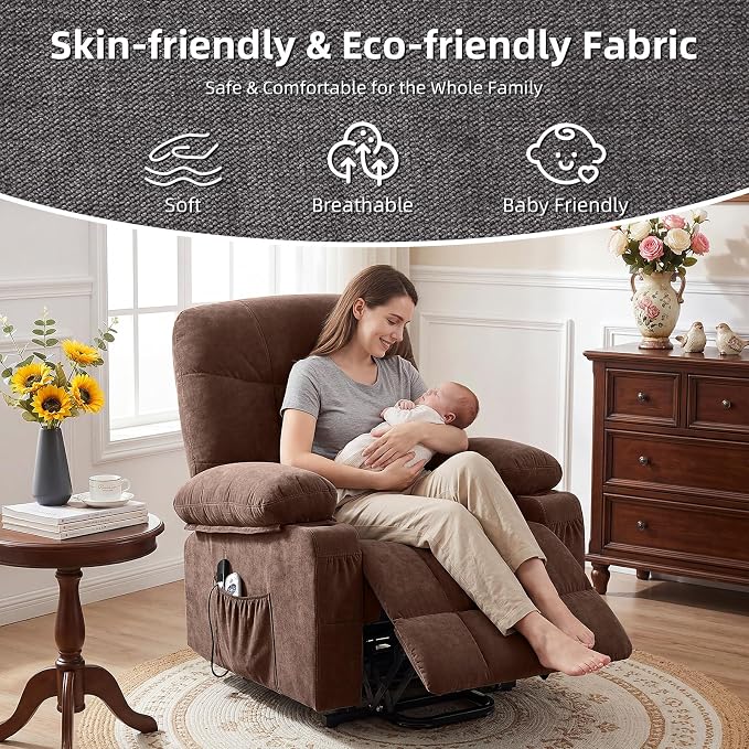 Power Lift Recliner Chair for Elderly with Vibration Massage and Lumbar Heating Electric Recliner Sofa with Cup Holders and USB Charge Port for Living Room Comfort,Deep Brown