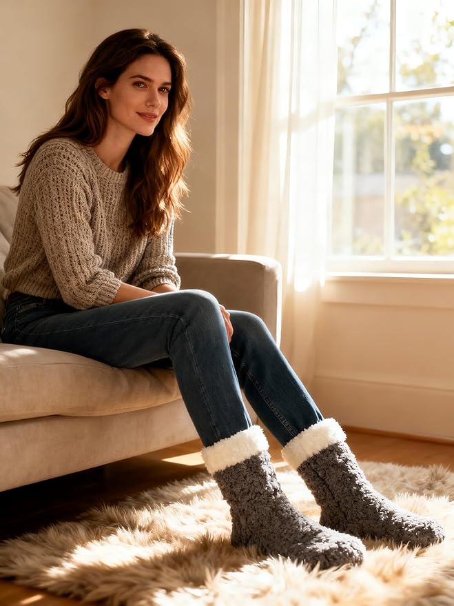 cosyone1997 Women's Fuzzy Slipper Socks with Non-slip Grippers, Cozy & Unique Gifts