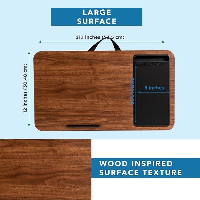 LAPGEAR Home Office Lap Desk – Espresso Woodgrain, Fits 15.6” Laptops