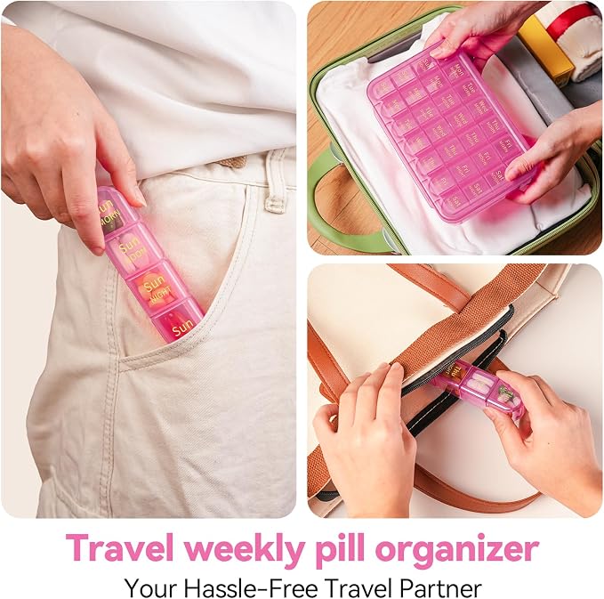 Zoksi Pill Organizer 4 Times a Day, 7 Day Pill Box with Removable Daily Cases, Large Medicine Organizer for Pills, Vitamins and Supplements, Easy Open 180 Degree Lids, Travel Pill Case