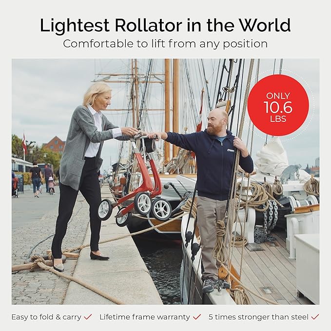 byACRE Carbon Ultralight Rollator Walker - 10.6 lbs Adult Walkers with 4 Wheels and Seat - Lightweight Seated Walkers with Wheels - Foldable Rolling Walker with Seat - Walker for Adults