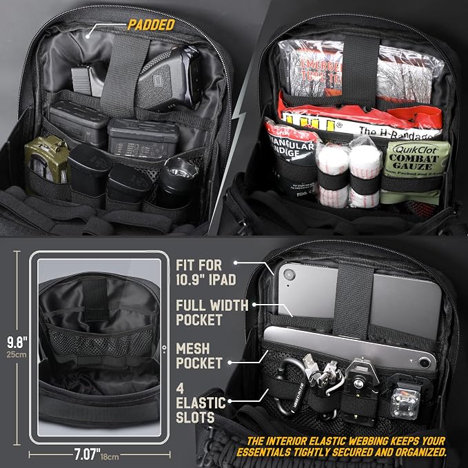 WYNEX Tactical Molle Admin Pouch, Molle Pouches of Double Layer Design | Utility EDC Pouch Organizer, Modular Tool Pouch, Medical EMT Attachment Bag,Large Capacity, Elastic Webbing Insert Panel