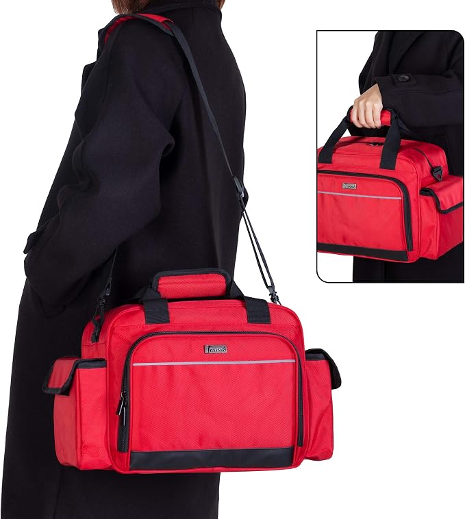 Trunab Home Health Nurse Bag Empty, Portable Medical Supplies Shoulder Bag | for Hospice, Home Visit, Hospital Interns, Red, Bag Only
