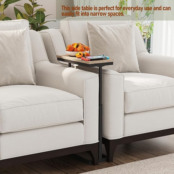 TUTOTAK End Table, Side Table, Tall Couch Table, Sofa Table | for living Room, Bedroom, Greige TB01BG083
