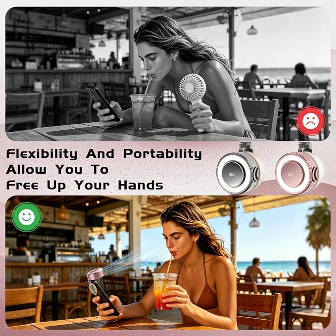 Portable Clip-On Fan, Mini USB Rechargeable 360° Rotatable Fan, Personal Fan 3-Speed Silent Mini Bladeless Fans (Pink-2000mAh)