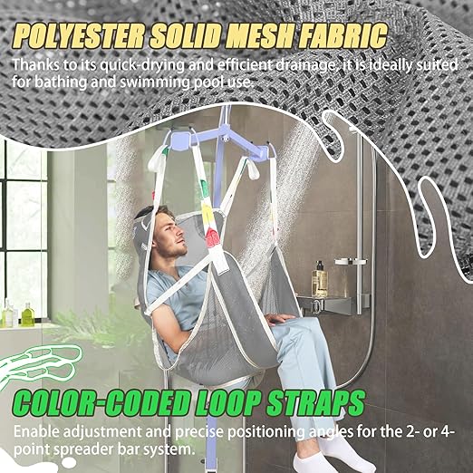 Universal Full Body Patient Lift Sling with Commode Opening for Elderly & Disabled, Safe Working Load 500 lbs, Medium Grey