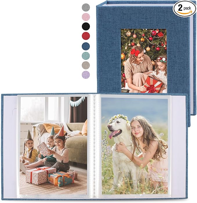 vivinin 2 Pack Photo Album 4x6, Linen Cover Photo Book, Small Photo Album Book for 36 Pockets Hold 72 Pictures, Picture Book for Photos Family Anniversaries Baby Vacations（blue）