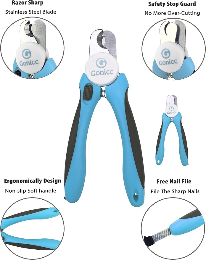 gonicc Professional Pet Nail Clippers & Trimmer for Medium Small Dogs Cats | Ergonomic non-slip grip & built-in nail file, Vet-recommended pet nail trimmer with anti-overcut safety guard.