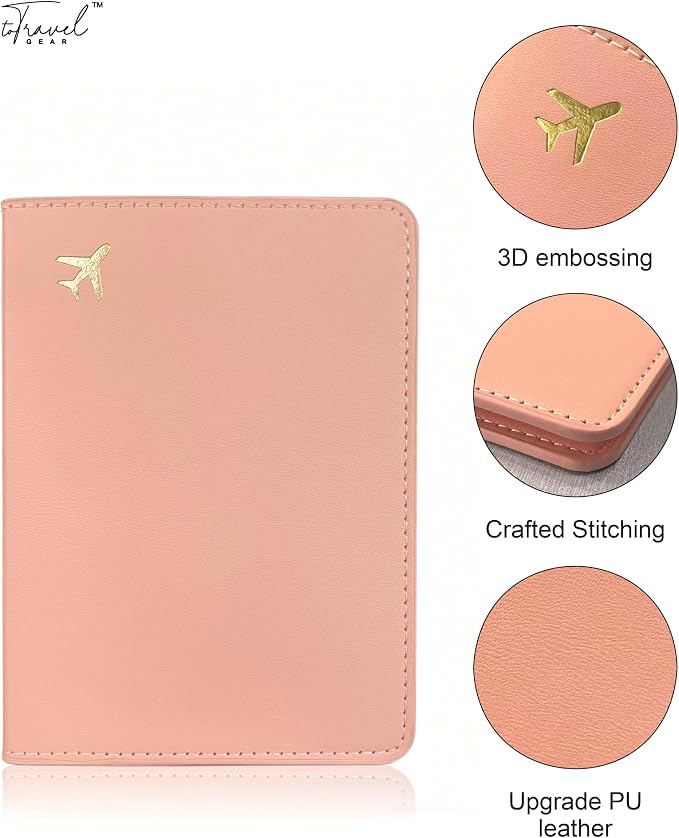 Passport Holder for Travel Essentials,RFID Blocking Passport Cover Case for Travel Accessories,Travel Wallet for Women Men (Pink)