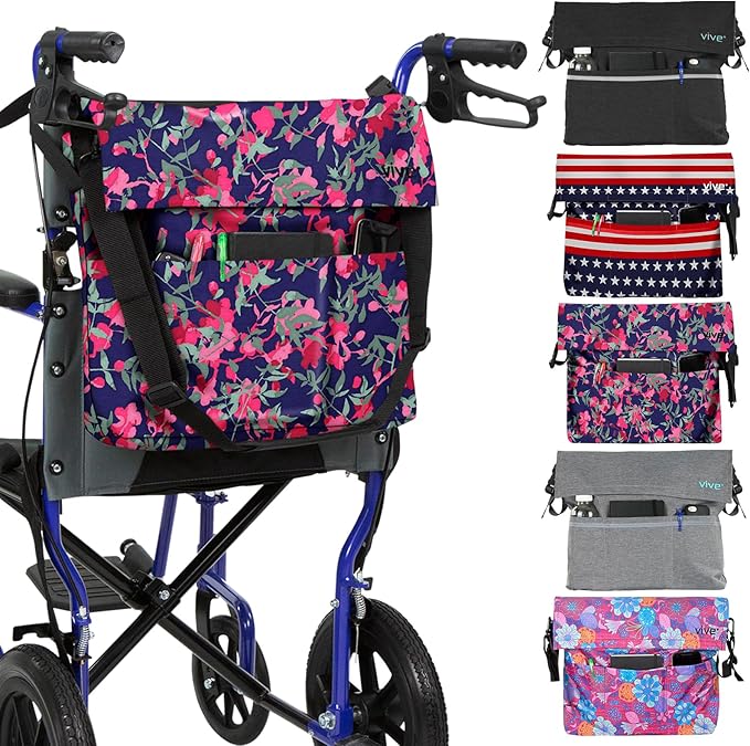 Vive XL Wheelchair Accessories Bag - Waterproof, Scratch-Resistant, Double-Stitched, Machine Washable for Adults, Seniors, 15 Colors - Storage Walker Backpack to Hang on Back