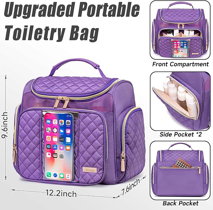 Tealari Large Toiletry Bag for Women Men,Bathroom Bag,Water Resistant Shower Bag,Makeup Bag,Portable Shower Caddy for College Dorm,Hanging Travel Toiletry Bag with Transparent Waterproof Phone Pocket