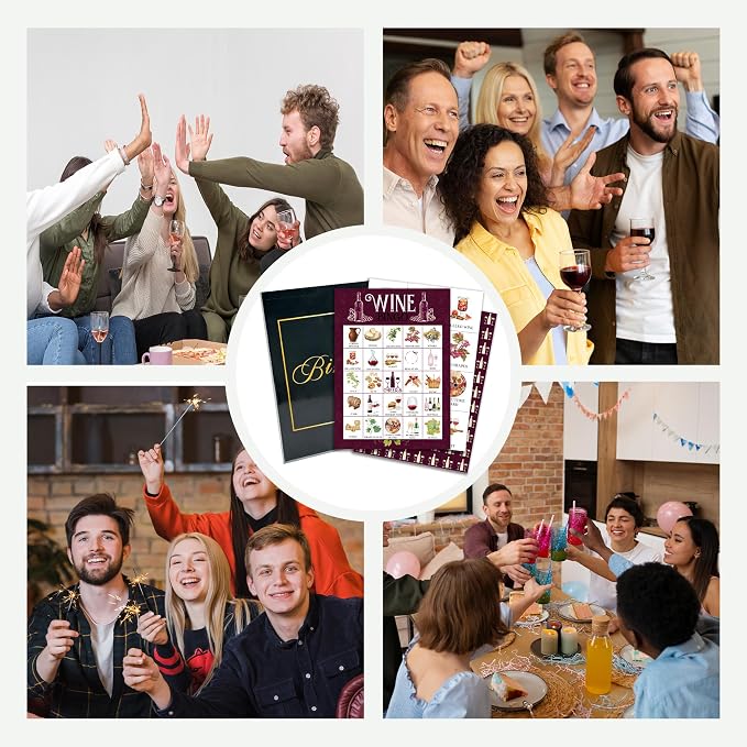 Wine Bingo Game Cards, Tasting Bingo Set for Adults Large Group, Winery Themed Fun Games, Wine Tasting Bridal Shower Party Activities, Icebreaker Games for Family Friends -24