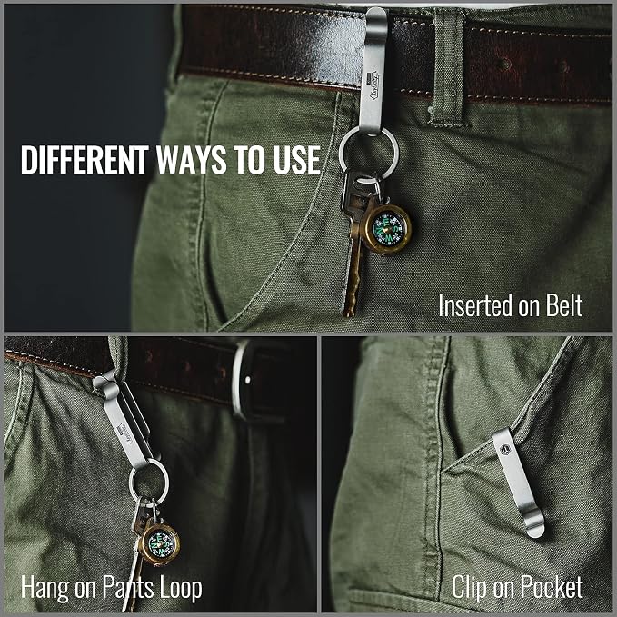 KeyUnity KM00 Titanium Belt Loop Keychain Clip Double Side Quick Release Key Holder with Detachable Key Ring