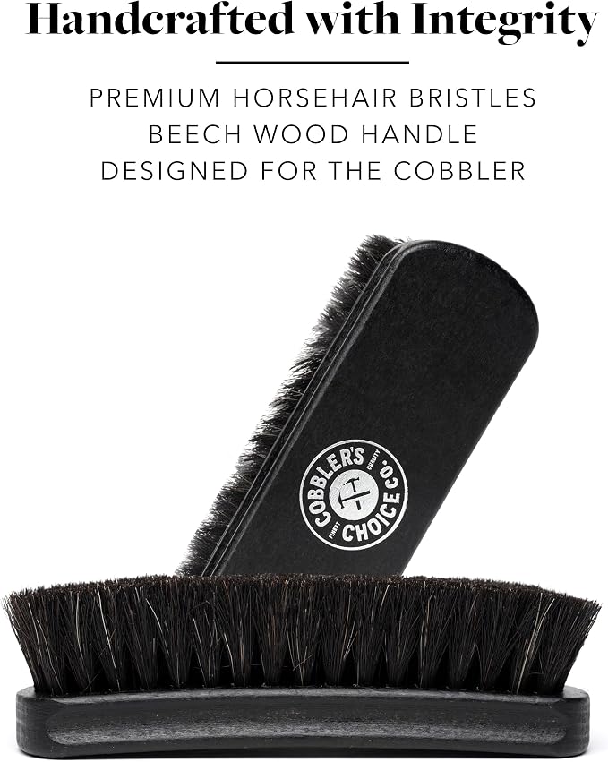 Premium Shoe Brush - Horsehair Shoe Brush - Concaved Handle for Premium Grip, Black