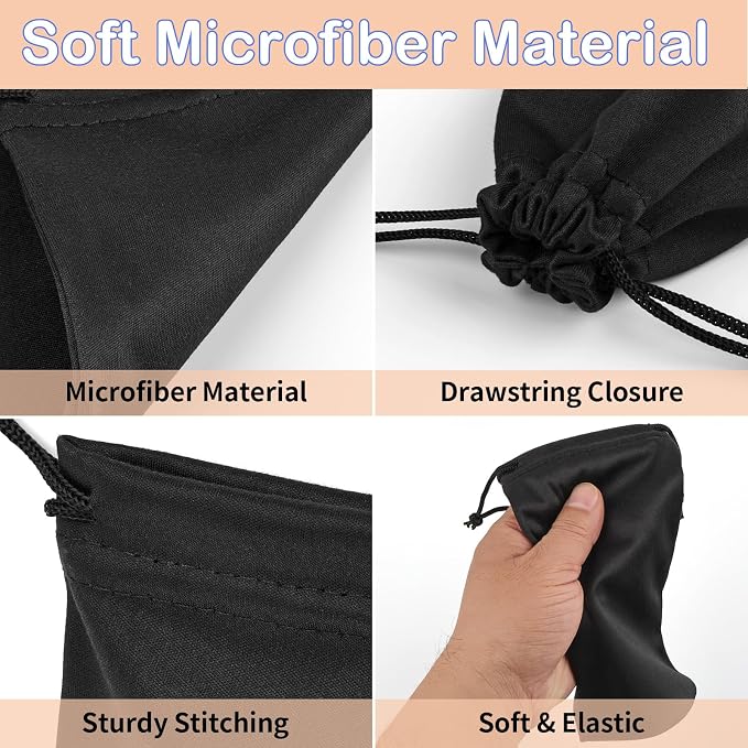 6 Pcs Premium Microfiber Sunglasses Pouch Bag, Glasses Case Soft Multicolor | With 2 Cleaning Cloths, Drawstring Storage Pouch for Phone, Eyeglass Holder, Eyewear