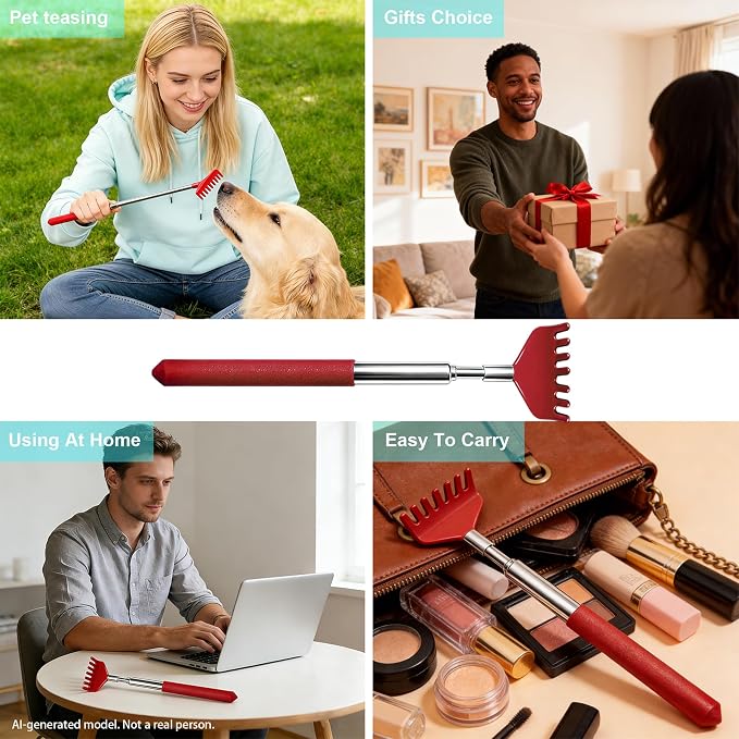 2 Pack Back scratchers Set,Stainless Steel Back Scratcher Extendable | Rubber Handles Stainless Heads,for Back,Neck,Shoulders,Beautiful Present Packaging Gifts for Thanksgiving,Christmas(Red)