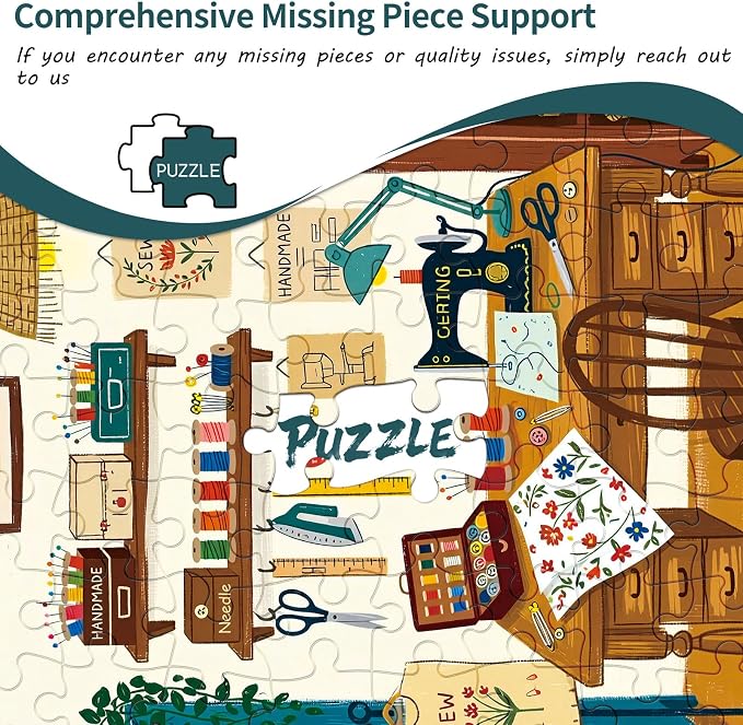 1000 Piece Jigsaw Puzzles for Adults, Sewing Room Puzzle with 1:1 HD Poster, Precise Interlocking, Letter Markings on Back, Dust-Free, Stress Relief & Ideal Family Game Gift