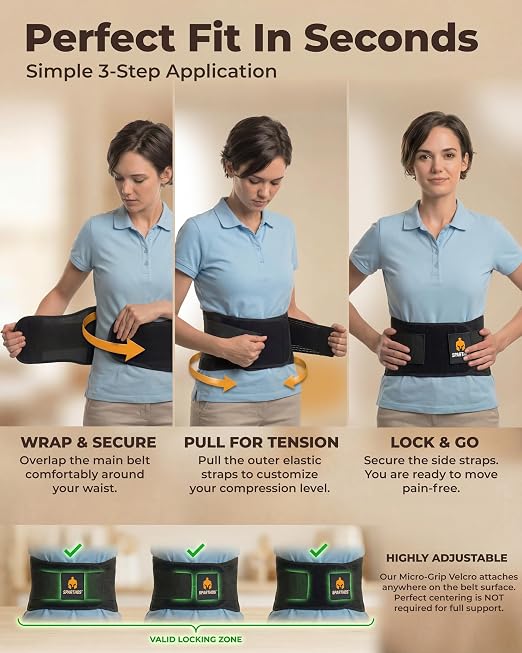 Sparthos Back Support Belt - Relief from Back Pain, Sciatica, Herniated Disc - Lower Backbrace With Lumbar Pad For Home & Lifting At Work - For Men & Women - Fits 24–31″ Waist (X-Small, Check Sizing)