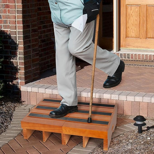 Wooden Step Stool, 6.5" One Step Stool, Non-Slip Outdoor Steps, Heavy Duty Wooden Platform Mobility Step, Half Steps for Seniors Adults with Bad Knee (6.5" Height)