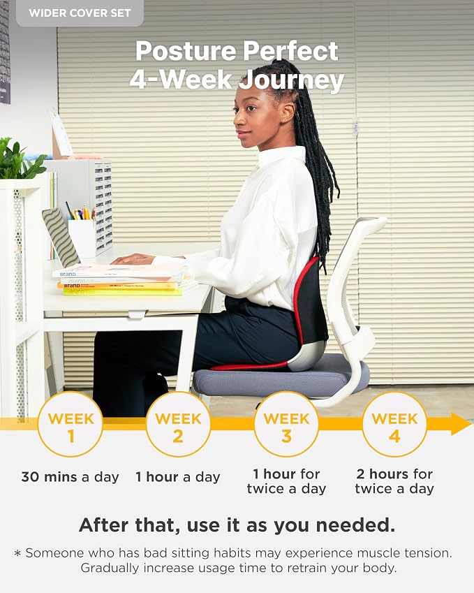 curble Wider – Ergonomic Desk Chair Seat Cushion, Everyday Passive Posture Trainer for Work from Home, Office & Car, Breathable Lumbar Support (Red)