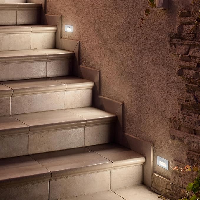 Maxxima Horizontal LED Motion Sensor Step Light, 3CCT 160 Lumens, White 2Pk | Indoor/Outdoor Stair Light, 3Color Selectable 3000K, 4000K, 5000K, IP65 Rated, Modern Deck Stair Light