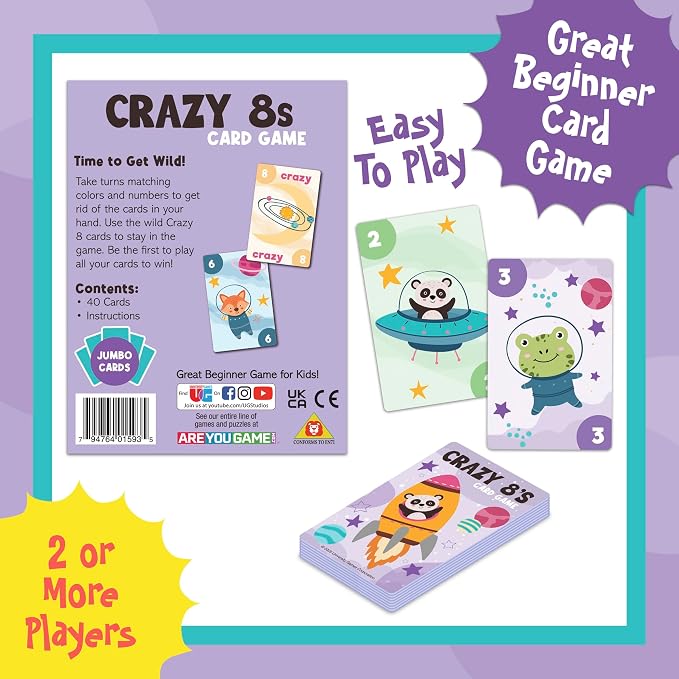 Crazy Eights Travel Card Game, Classic Family Game, Ages 4+