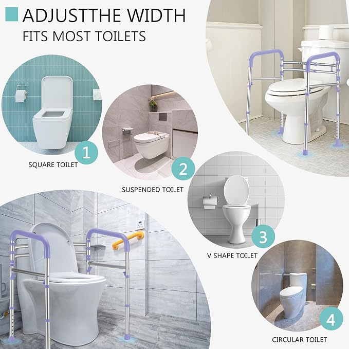Lianjindun Toilet Safety Rails, 350 lbs, Adjustable Height & Width | Fits Most Toilets, Foldable Design, 350 Lbs Capacity, Aluminum Toilet Frame, Toilet Handles for Seniors, Disabled, Handicap