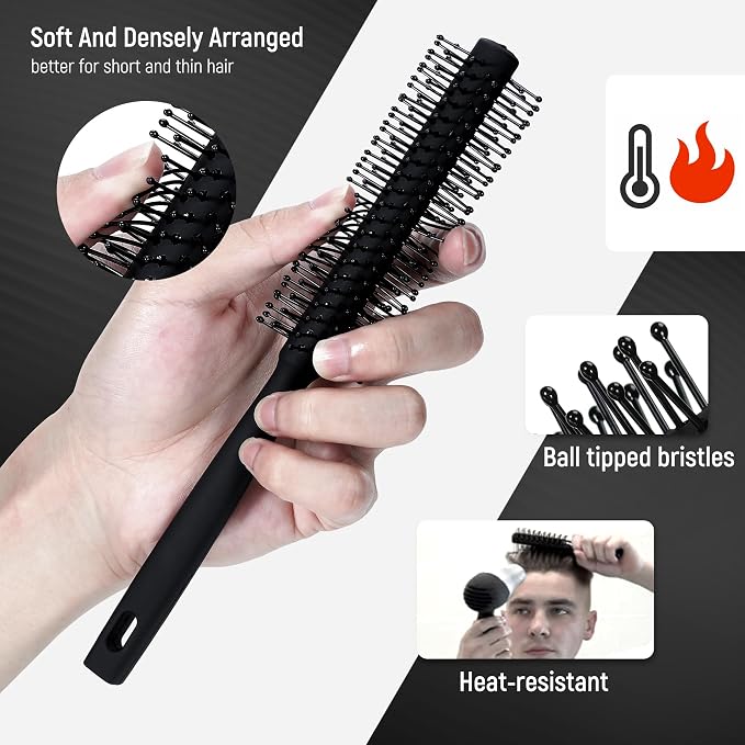 3PCS Comb Set Hair Combs for Men, Fine and Wide Tooth Comb, Roller Brush for Adding Volume, Hair Styling Mens Comb for Styling and Grooming, Frosted Texture
