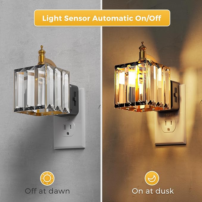 L LOHAS LED Night Light, Night Lights Plug into Wall, 3000K Soft White LED, Crystal Night Lights with Dusk to Dawn Sensor, 0-100lm Adjustable Brightness, for Hallway Bedroom Stairway