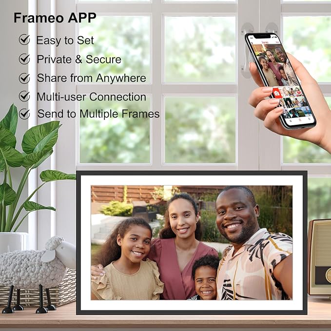 Frameo 15.6 Inch Large Digital Picture Frame WiFi phtoto Easy Setup to use | FHD digital photo frame Touch Screen Auto-Rotate Free Share Photos and Videos Gift for mon Father Women