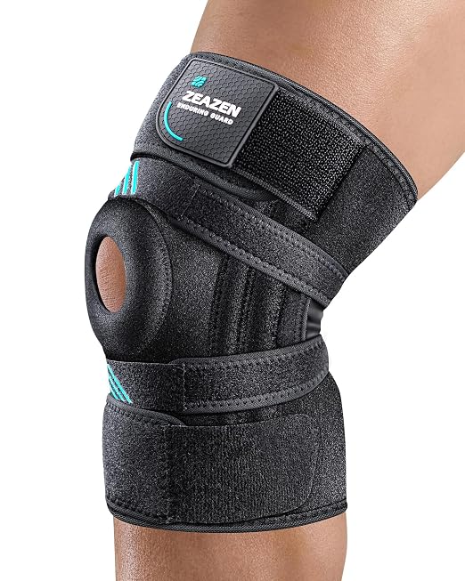Knee Brace for Men and Women, Adjustable Knee Support with Side Stabilizers, Open Patella 5-Strap 360° Wrap Knee Stabilizer for Meniscus Tear, ACL, MCL, Arthritis & Knee Pain (Black, X-Large)