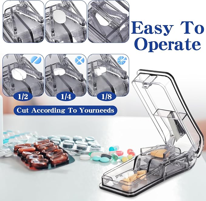 Pill Cutter for Small Pills, Pill Splitter with Stainless Steel Blade, Medicine Cutter for Pills, Cuts Vitamins Tablets for Purse Pocket