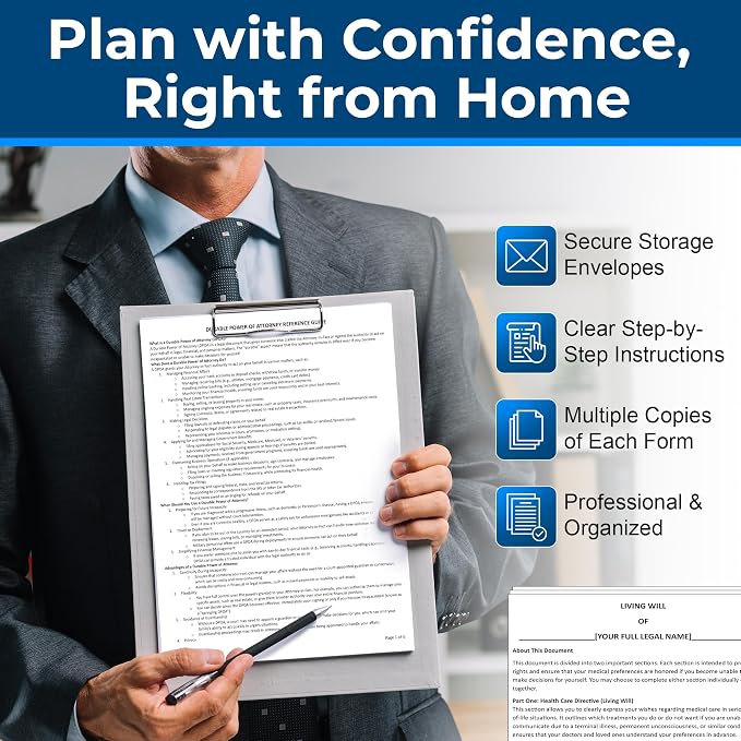 Complete Estate Planning Kit & Will Planner – Last Will and Testament, Living Will, Durable Power of Attorney, and Health Care Power of Attorney – Do It Yourself Legal Will and Testament Kit