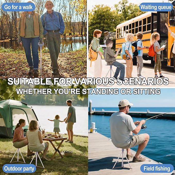Walking Cane with Seat Folding Lightweight, Portable Cane Seat with Carry Bag, Walking Stick with Seat for Seniors & Adults, Foldable Adjustable Cane Chair for Travel Hiking