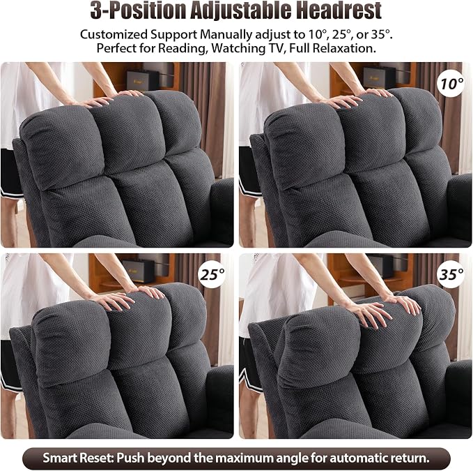Power Lift Recliner Chair for Elderly, Dual Motor Oversized Recliner with Heat & Massage, Adjustable Headrest, Lay Flat Zero Gravity Recliner with Cup Holder, USB/Type-C Ports & Storage-Grey