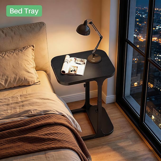 Kitstorack Height Adjustable End Table 2 Pack, Small Side Table for Couch, Sofa Table with Metal Frame for Living Room, Bedroom, Bedside C Shaped Table,Black
