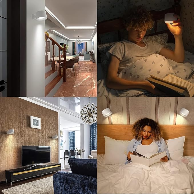 LED Wall Sconce, Wall Mounted Lamp with Rechargeable Battery Operated 3 Color Temperature & 3 Brightness Level 360°Rotate Magnetic Ball, Cordless Wall Light for Reading Bedside-White