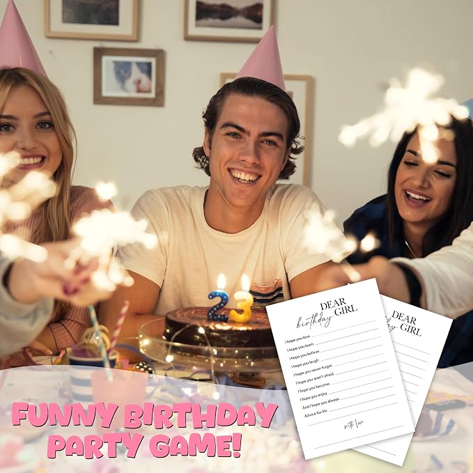 Birthday Party Game Cards for Adults, 25 Paper Icebreaker Game Cards for Birthday Celebrations, Interactive Party Game for Friends, Family & Coworkers - A02