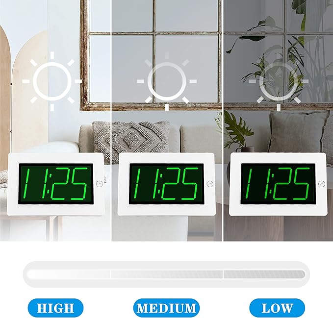 KWANWA Large Digital Alarm Clock, 3" LED Display Battery Operated, Dimmable Auto Night Mode, Easy to Read for Seniors Visually Impaired, Cordless Wall Clock or Table Clock for Bedroom Kitchen RV