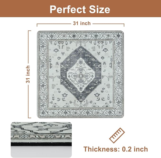 OJIA Stair Treads for Wooden Steps Non-Slip Landing Mat Stair Rug 31"X31" | Rubber Backing Stair Runner Matching Mat Safety Rugs for Family, Absorbent Washable Gray Carpet for Stairs