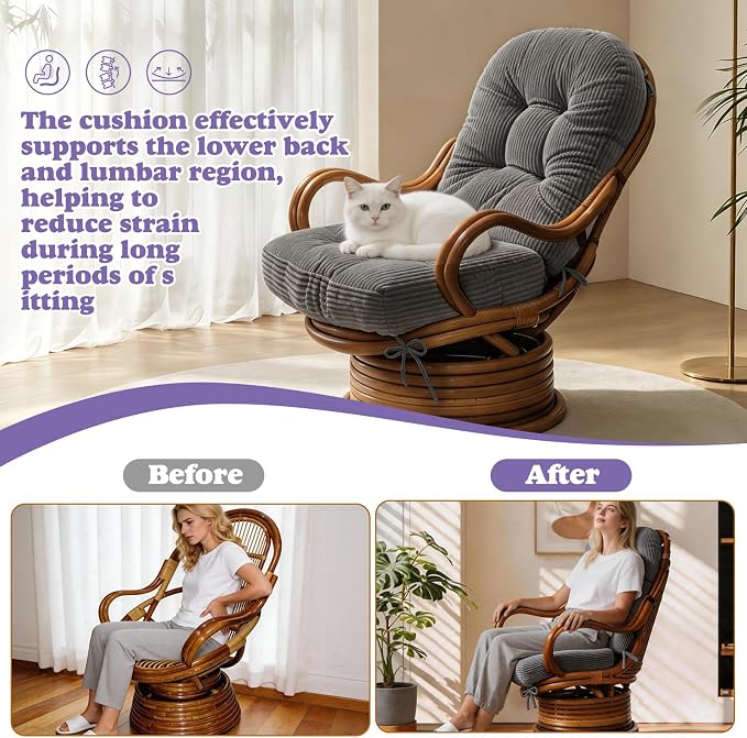 Swivel Rocking Chair Cushion, 48"x24"x6" Egg Chair Cushions with Corduroy Cover for Indoor/Outdoor Use,Waterproof and Fade-Resistant(Grey)