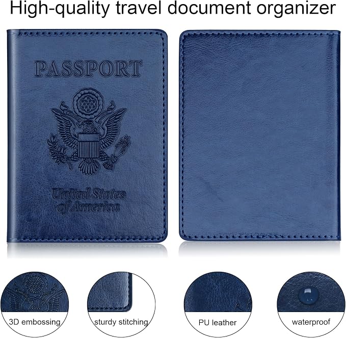 Herain Passport Holder 2Pcs, Passport Cover Wallet Case for Women Men Family, Passports Book Holders Travel Must Haves Cruise Ship Essentials (Dark Blue & Wine red)