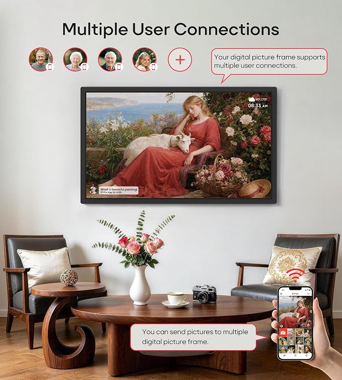 Frameo 32" Extra Large Digital Picture Frame WiFi 64GB, 1920 x 1080 FHD IPS Touch Screen Electronic Photo Frames, Wall Mounted, Auto-Rotate, Support USB and SD Card, Share Photos Videos Instantly