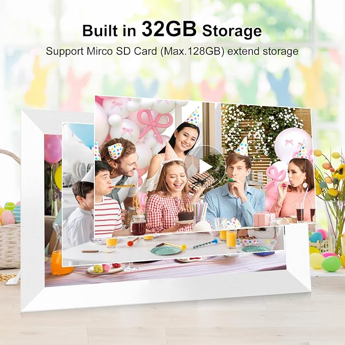 Digital Picture Frame 15.6 Inch Large Frameo Digital Photo Frame，32GB, 1920 * 1080 IPS HD Touch Screen, Electronic Picture Frame IPS Touch Screen with Auto-Rotate, Frameo Digital Frame WiFi(White)
