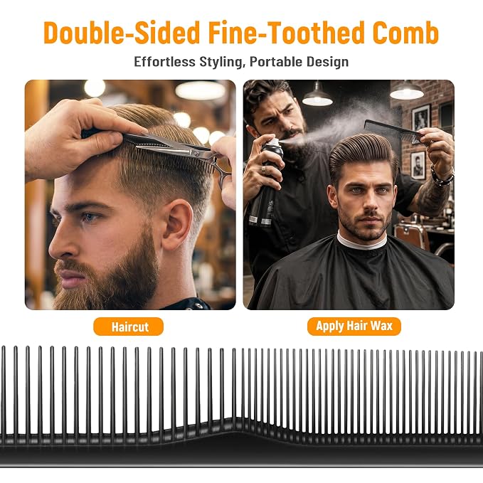 SALONSILK 6PCS Mens Hair Brush & Styling Comb Set | Fine & Wide Tooth Comb, Roller and Gel Hair Brush for Men, Professional Barber Tools for All Hair Types