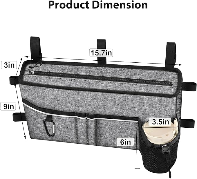 FINPAC Large Walker Tote Bag with Cup Holder, Folding Walker Attachment Hands-Free Storage Basket Mobility Aid Accessory Pouch for Elderly, Senior, Gray