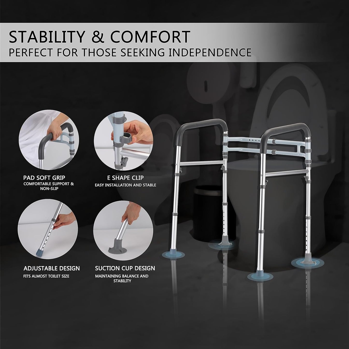 Adjustable Toilet Safety Rail – Foldable & Supportive