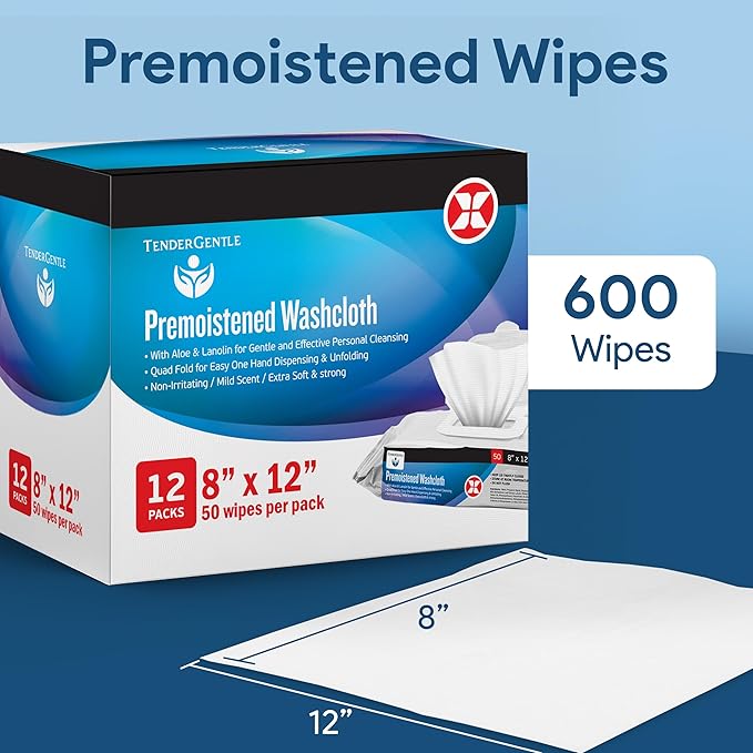 Non Flushable Wet Wipes for Adults - Case of 600 Body Wipes with Aloe and Lanolin - Good for Incontinence and Personal Cleaning