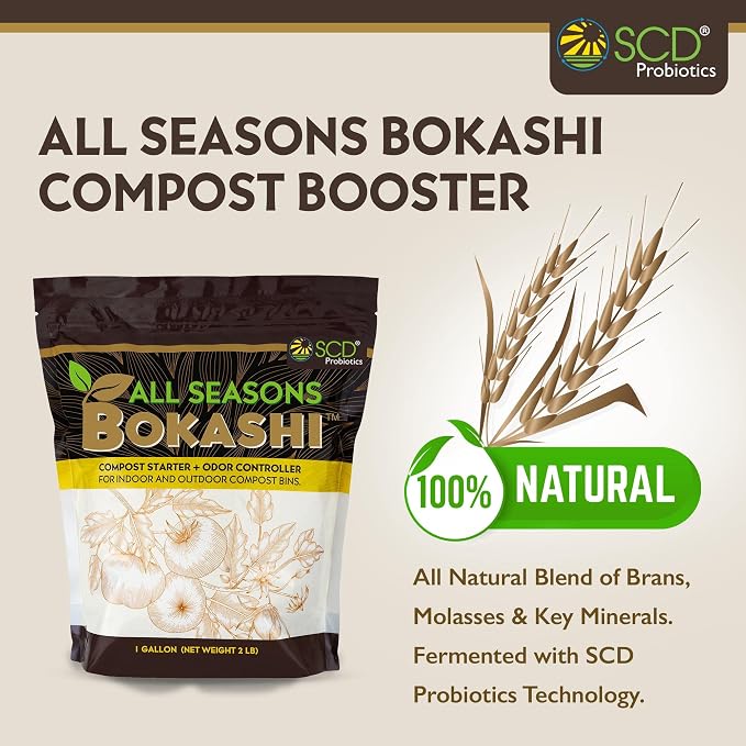 All Seasons Bokashi Compost Starter 2 lbs (1 Gallon) - Dry Bokashi Bran for Kitchen Compost Bin, Compost Food Pet Waste Quickly & Easily with Low Odor by SCD Probiotics | Fermented Wheat Bran, Reduces Odor, Absorbs Moisture, Compost Accelerator, For Ki...