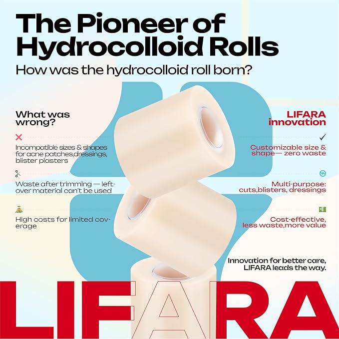LIFARA Hydrocolloid Roll for Wound Care - Cut-to-Size, Hydrocolloid Patch Bandages with Self-Adhesive, Ultra Absorbent & Waterproof, First Aid Kit Essential (11.8mil/ 0.3mm Thickness, 2in*12ft)